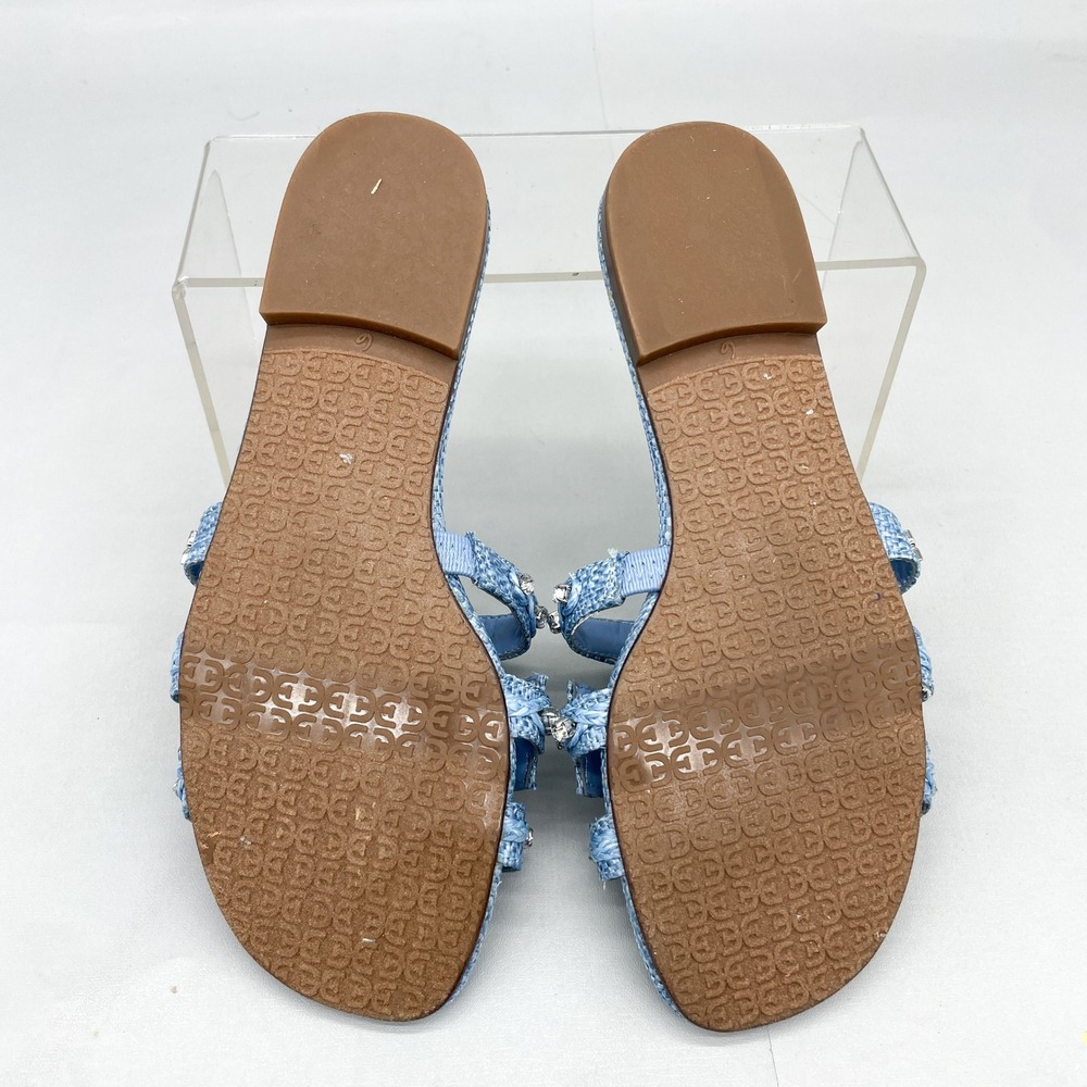 Sam Edelman Womens 6 Bay Jewel Raffia Slide Sandals Shoes Blue Crystal Embellish - Picture 11 of 12